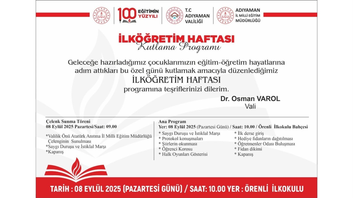 Adıyaman’da 2025–2026 Eğitim-Öğretim Yılı ‘İlköğretim Haftası’ ile Başlıyor